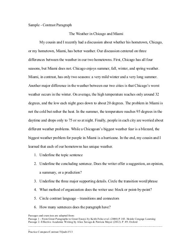 good compare and contrast essay examples