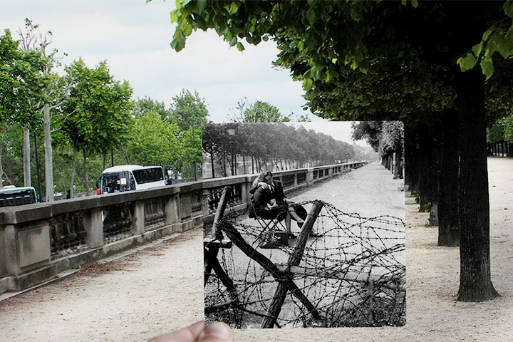 Старые фотографии Парижа на современном фоне