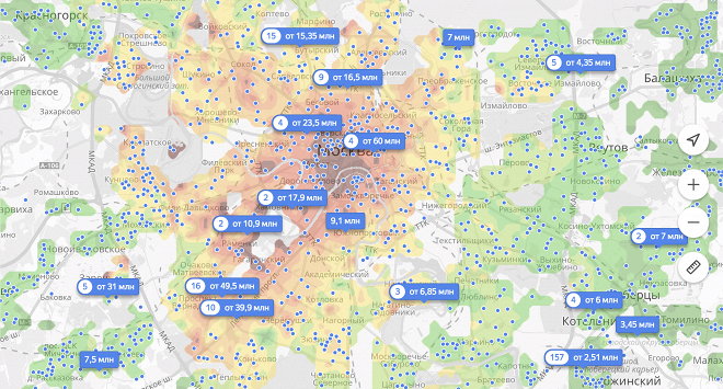 Тепловая карта стоимости жилья в москве