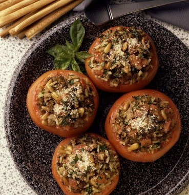 Рецепт Итальянские, фаршированные ризотто помидоры с шафраном и базиликом