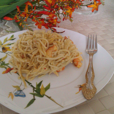 Рецепт Спагетти с креветками в сметанном соусе