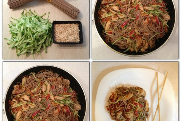 Гречневая лапша с курицей и овощами Гречневая лапша с курицей и овощами
