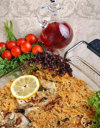 Плов с севрюгой в духовке