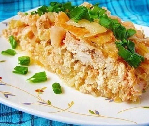 Капустная запеканка с куриным фаршем