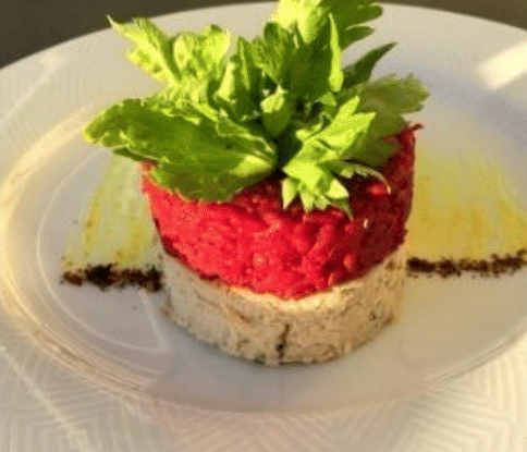 Свекольное ризотто с куриным суфле